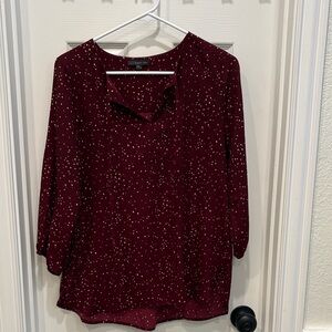 West Kei Burgundy Dot Split-Neck Blouse